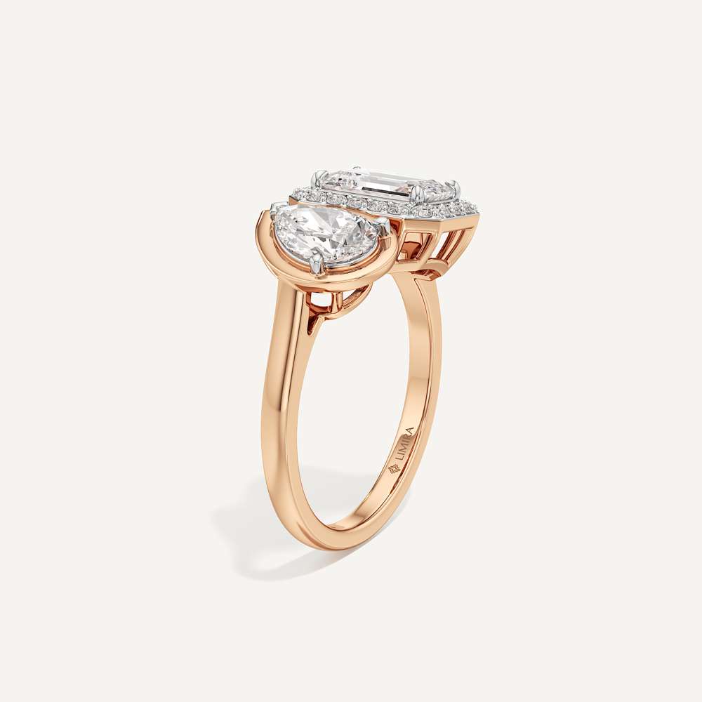 Emerald & Pear Three Prong Toi et Moi Diamond